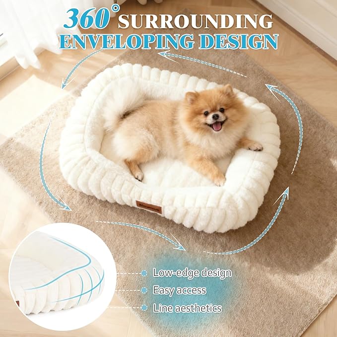 Orthopedic Dog Bed, Washable Small Dog Couch for Senior Dogs | 25L x 21W x 4H, Egg-Crate Foam, Low Front Entry Design, Removable Cover, Non-Slip Bottom, Small Dogs, Cream
