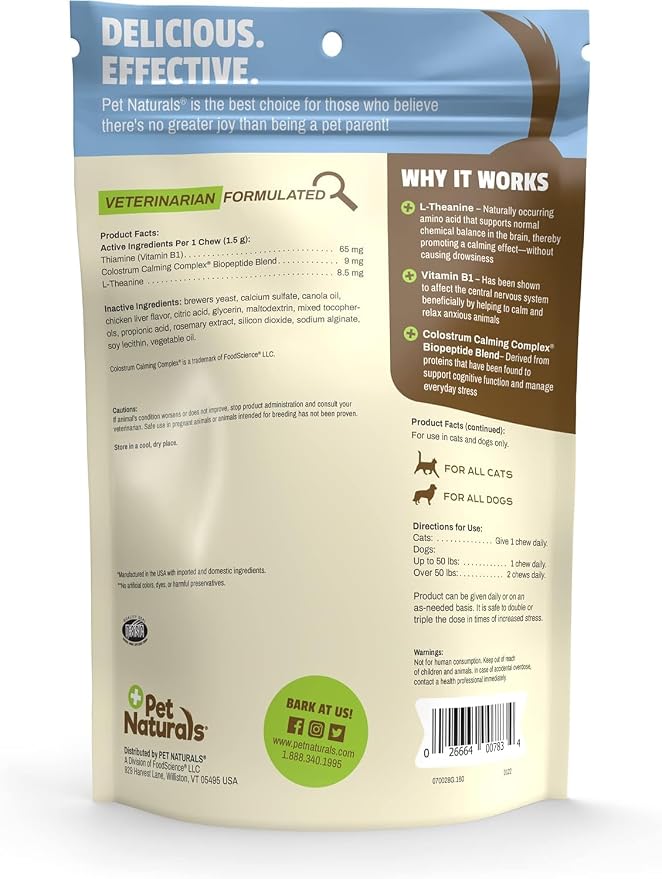 Pet Naturals Calming Chews for Dogs and Cats, Anxiety Relief with Gentle Ingredients for Thunder, Fireworks, Travel, Grooming, Value Size Calming Pet Treats, Chicken Flavor, 160 Count