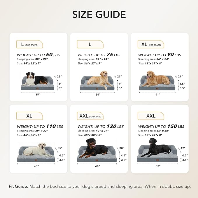 Orthopedic Dog Beds for Medium Sized Dogs, Waterproof Egg Crate Foam Medium Dog Couch Beds for Crate 35x22Inch, Washable Pet Beds with Removable Cover and Nonskid Bottom, Grey