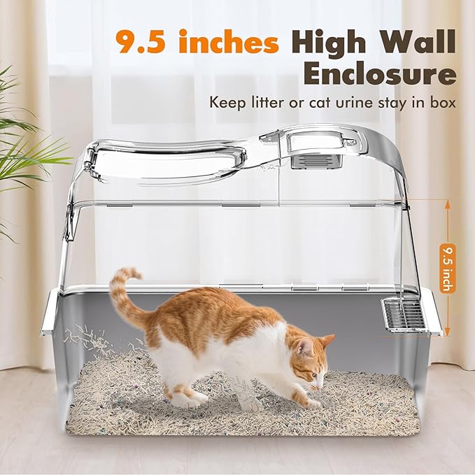 Rywell Stainless Steel Cat Litter Box with 180° Flip-Top Lid – Extra Large 40L Metal Kitty Pan, 3-in-1 Modes, High-Sided Odor Control & Anti-Splash Design for Large Cats & Multi-Cat Households
