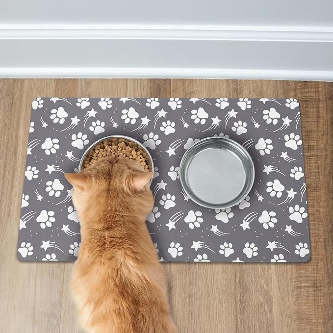 Dog Food Mat 17x30 Inch Pet Feeding Absorbent Mats for Floor Dog Cat Water Bowl Placemat Non-Slip Washable Pet Food and Water Mat