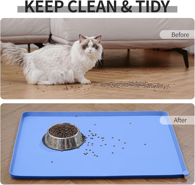 Reopet Silicone Pet Feeding Mat - Waterproof & Non-Slip Dog Cat Placemat | High Raised Edges Prevent Food & Water Spills to Protect Floors, Easy to Clean, Fit for Dog Cat Bowls