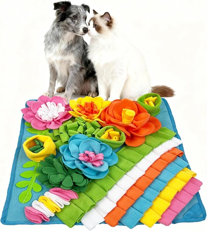 MYLIFESION Snuffle Mat 15.4''×15.4'' for Small & Medium Dogs, Slow Feeding Puzzle Sniff Mat for Cats Rabbits, Mentally Stimulating Scent Training, Portable Durable Pet Food Mat (Heavyweight Style)