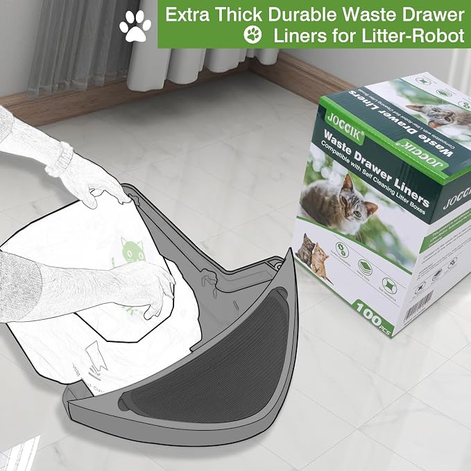 Cat Litter Box Liner Compatible with Litter Box Robot 4 & 3, Waste Bags 100 Pack, Waste Drawer Liners Heavy Duty White