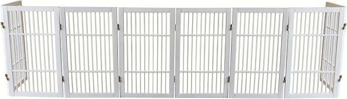 Urnporium Pet Dog Gate Freestanding, Strong Durable Folding Wooden Fence, Portable Acacia Hardwood Safety Barrier for Indoor & Outdoor Use (White Pet Gate, 8 Panel 30" Tall)