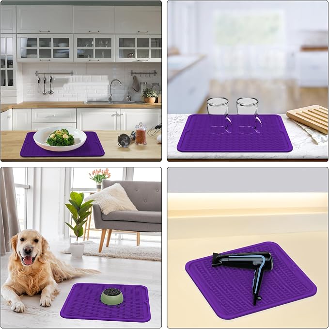 ZLR 4-in-1 Silicone Mat 12" x 12" / 305 x 306mm Square - Dish Drying Mat, Air Fryer Mat, Coffee Maker Pad & Heat Resistant Trivet (up to 450°F) - Non-Slip Food-Grade BPA-Free (Meadow Violet)