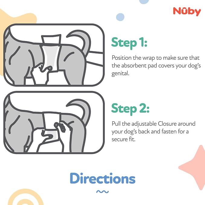 Nuby Pets Disposable Male Dog Wraps with Wetness Indicator, Absorbent & Leak-Resistant Belly Bands for Male Dogs, XSmall (6–13” Waist), 50 Count