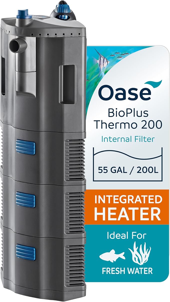 Oase BioPlus Thermo 200 Compact Internal Filter for Clean & Clear Aquarium Water – Easy Maintenance, Discreet Corner Mount, Integrated Heater, For Freshwater Tanks up to 55 Gallons