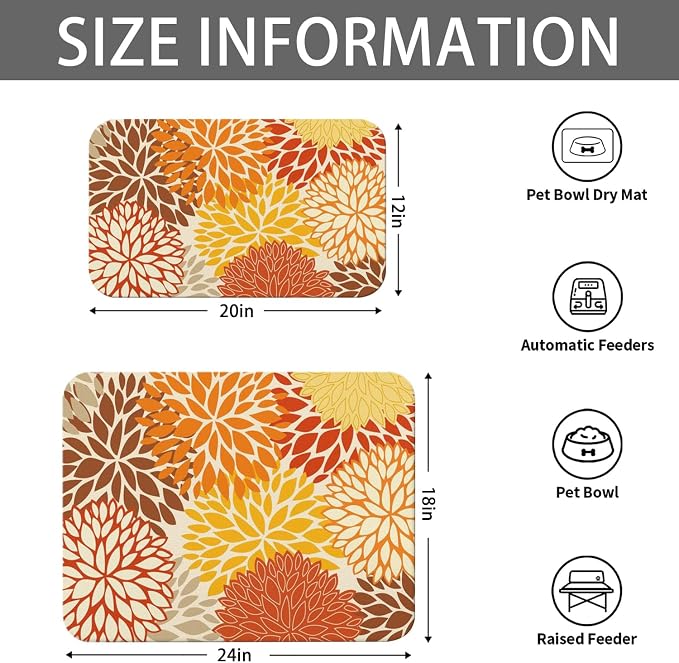Dog Food Mats 2 Pack for Floors, Absorbent and Quick-Drying Pet Cat Food Mat,Anti-Fouling and Easy-to-Clean Pet Feeding Mat,Dog Bowl Mat for Messy Drinking Water Bowls 12"x 20"+18x24