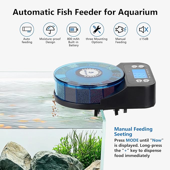 fishkeeper Automatic Fish Feeder for Aquarium - 2025 Upgraded Rechargeable and Precision Fish Feeder Auto Dispenser for Betta Fish & Turtle, Moisture & Proof Vacation Self Feeding(Memory Function)