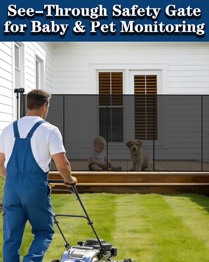 240'' Extra Wide Retractable Baby Gates for Large Opening, 42" Tall Retractable Dog Pet Gate with Support Rods, Long Mesh Screen Child Safety Gate for Garage Doorways Deck Stairs Yard Outdoor Indoor