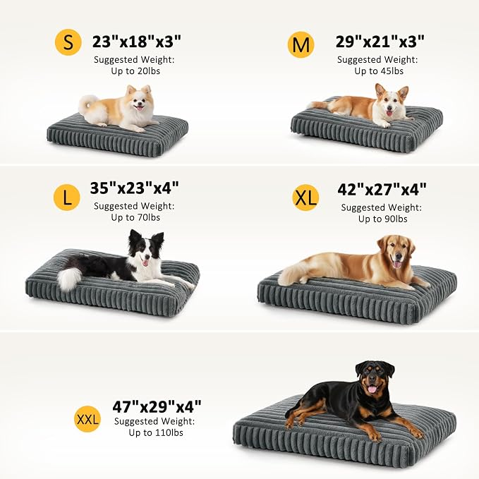 XL Dog Bed, Flat Pet Beds with Removable Washable Cover, Pet Mat Cute Dog Crate Bed Thick Shredded Chopped Crate Foam & Anti Slip Bottom for Indoor, 42"x27"x4"