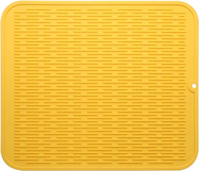 MicoYang Silicone Dish Drying Mat for Multiple Usage,Easy clean,Eco-friendly,Heat-resistant Silicone Mat for Kitchen Counter or Sink,Refrigerator or Drawer Liner Yellow 2XL 24 inches x 18 inches