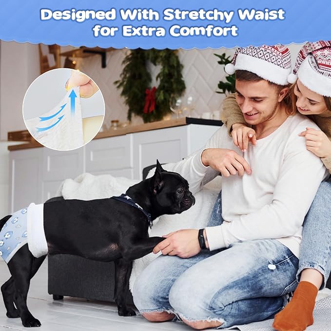 Ambreview Dog Diapers Female, Disposable Pulled Up Dog Diaper with Stretchy Waist, Super Absorbent 360° Leak-Proof Doggie Diapers for Female Puppy Dogs in Heat/Urinary Incontinence (30M)