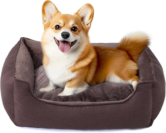 Makigued Rectangle Dog Bed for Medium Size Dog with Removable Washable Cover Pet Bed with Bolster Sides Non-Slip Bottom Pet Sofa Waterproof Lining Durable Pet Cuddler, Dark Brown, 25x 20x 6.7 in
