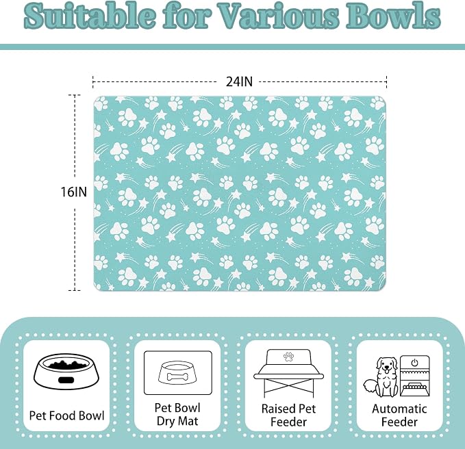 Dog Food Mat 16x24 Inch Pet Feeding Absorbent Mats for Floor Dog Cat Water Bowl Placemat Non-Slip Washable Pet Food and Water Mat