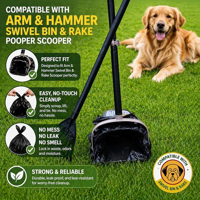 T-shirt Biodegradable Black Plastic Bag (600 ct.) Small Can Liners Thank You Grocery Shooping Size Doggy Poop Bags Compatible with Arm & Hammer Swivel Bin & Rake pooper scooper Multipurpose Bags