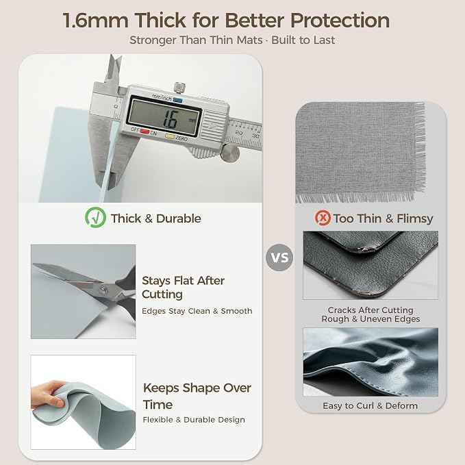 Extra Large Silicone Mat for Countertop & Table with Gift Tube Packaging, Thickened Non-Slip Heat Resistant Table Protector, Cuttable Waterproof Kitchen Prep & Kids Craft Mat
