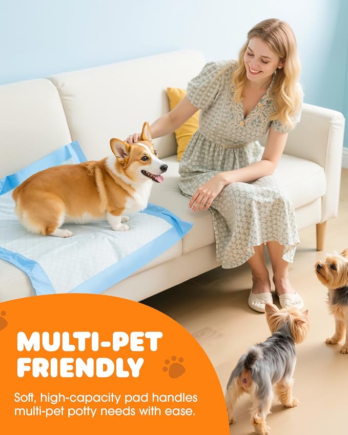 Powools Puppy Pads - Super Absorbent & Spill-Proof Pee Pads for Dogs with 6-Layer Material, Quick-Dry Potty Pads for Floors, Furniture, Vehicle, 34" × 28", 100 Packs