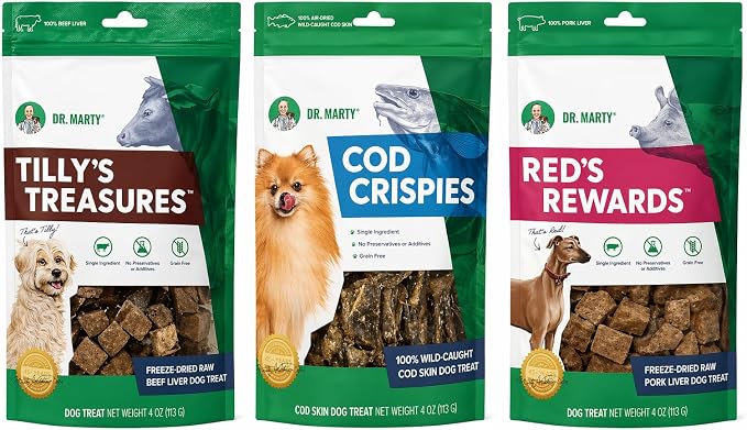 Dr. Marty's Raw Dog Treat Bundle - Beef Liver, Cod Skin, Pork Liver