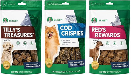 Dr. Marty's Raw Dog Treat Bundle - Beef Liver, Cod Skin, Pork Liver