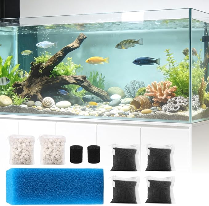 Big Peng AC110 Aquarium Filter Media Maintenance Kit Compatible with Aquaclear Fluval AC110 Power Filters, Includes 1 Blue Foam, 4 Activated Carbon, 2 BioMax Pellets, 2 Intake Strainer Sponge