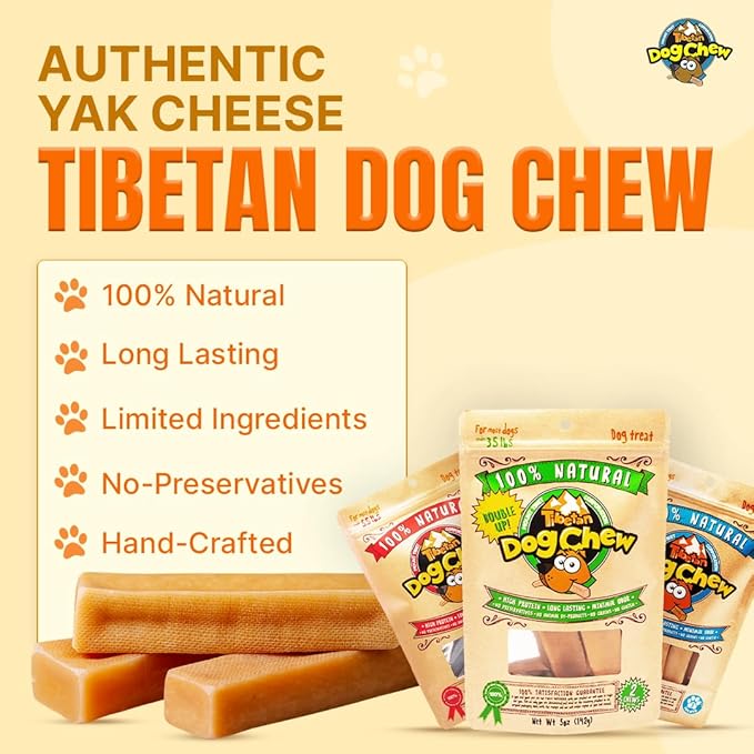 Tibetan Dog Chew Yak Cheese Sticks - Natural Handmade Treats for Large Dogs, Long-Lasting, Easy to Digest with No Additives, Rawhide, Grains, or Gluten, Perfect for Aggressive Chewers, 5 Chews