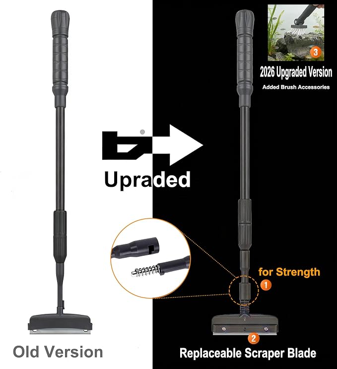 Carefree Fish 6IN1+1 (2026 New Upgrade Edition) Aquarium Cleaning Tools Long Handle Adjustable Length 20~36Inches Fish Tank Cleaner Kit Algae Scraper Scrubber Brushes Set