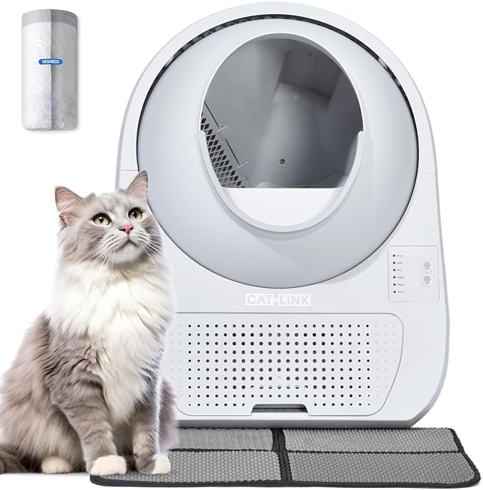 CATLINK 2026 Upgrade Self Cleaning Cat Litter Box with Mat, Automatic Litter Box for Multiple Cats 3.5 to 22 lbs, Double Odor Control, Safety Sensors