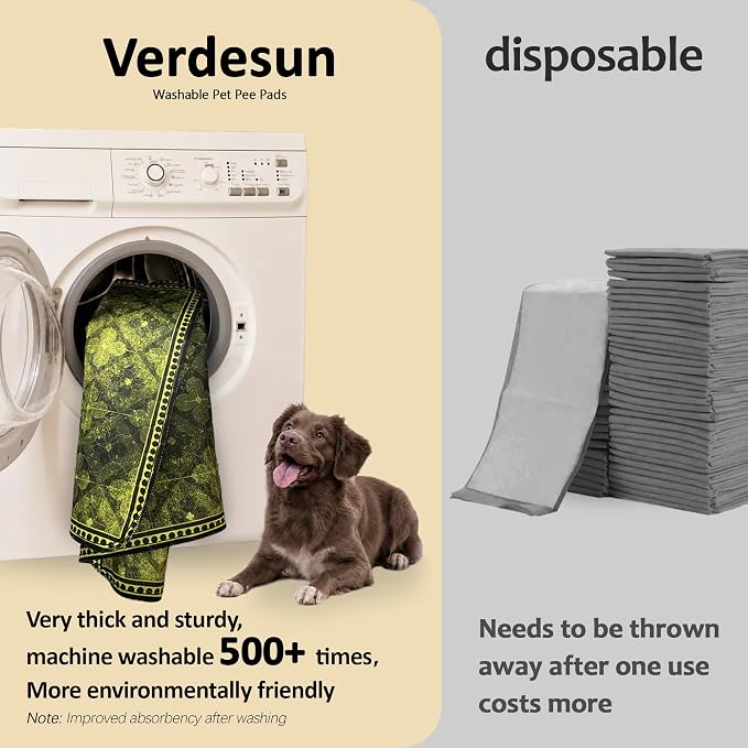 Washable Training Pads for Dog Pee Pads for Dogs - Reusable & Super Absorbent Puppy Pads Pet Potty Crates Dog Supplies Puppy Essentials Green/Multi 24" x 36", 2 Pack