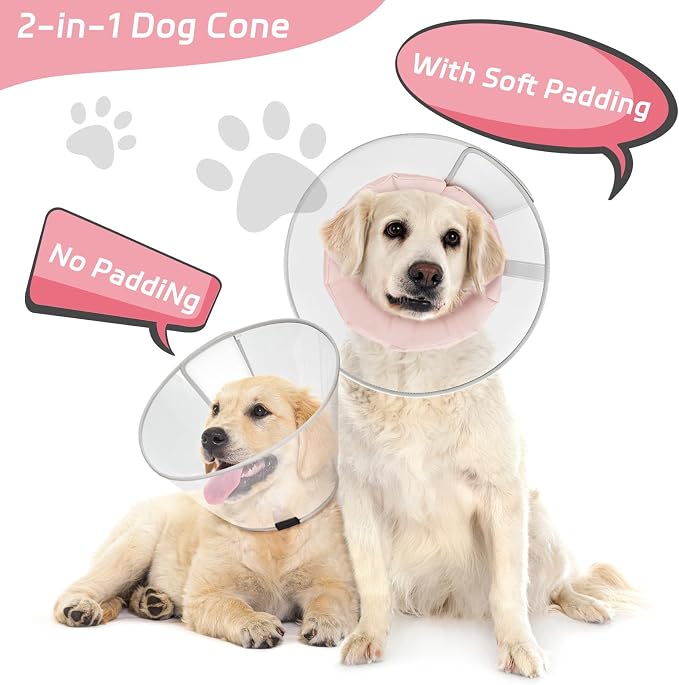 Dog Cone Collar to Stop Licking with Soft Liner, Comfortable Elizabeth Recovery Collar for Large Medium Dogs After Surgery, Pet Neck Head Cone Alternative,XXL