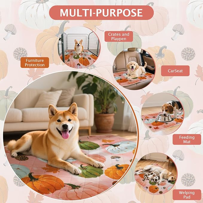 IEUUMLER Washable Pee Pads for Dogs, 2 Pack Pumpkin Pattern Reusable Waterproof Puppy Potty Pads, Non-Slip Absorbent Pet Training Pads for Playpen Crate Bed EU016 Pink Pumpkin, 30x20