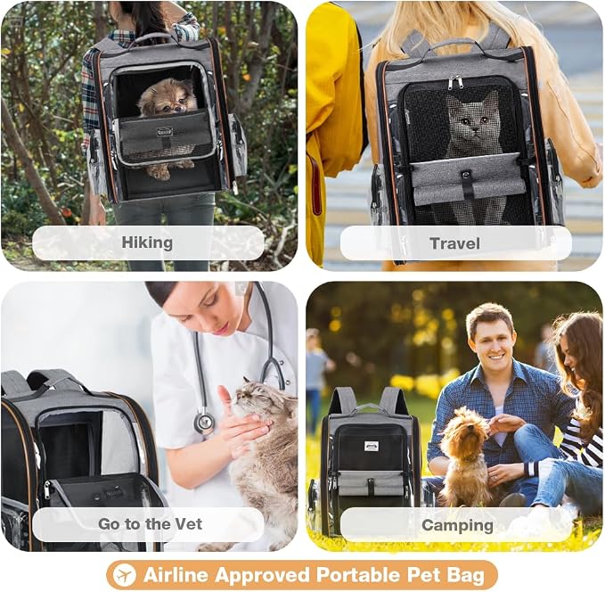 Clear Pet Backpack Expandable Cat Backpack Carrier Pet Carrier Backpack for Small Medium Dogs Cats fit up to 18lbs