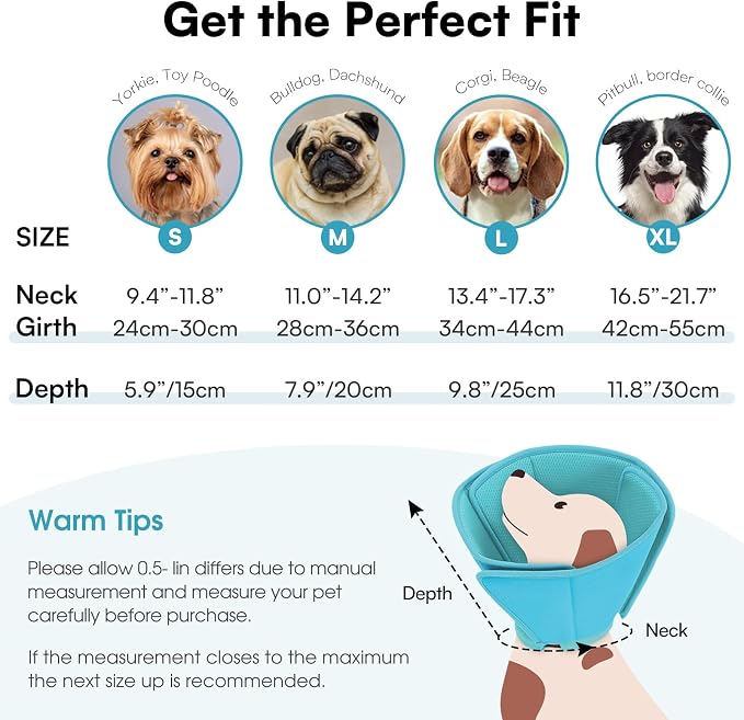 Queenmore Dog Cone,Soft Cone for Large Dogs After Surgery,Comfy Large Dogs Cones to Stop Licking, Adjustable Soft Dog Cones Collar, Elizabethan Pet E-Collar for Wound Healing,LightBlue,L