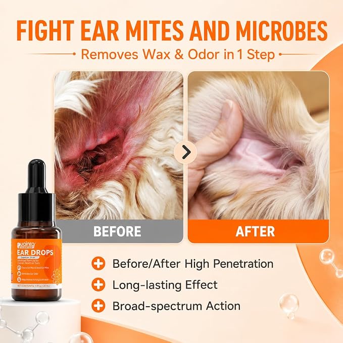 PUAINTA Dog Ear Cleaner, Natural Dog Ear Drops and Infection Treatment, Quantum Silver Dog Ear Cleaning Solution for Itching, Irritation & Wax Build-Up,2-Pack