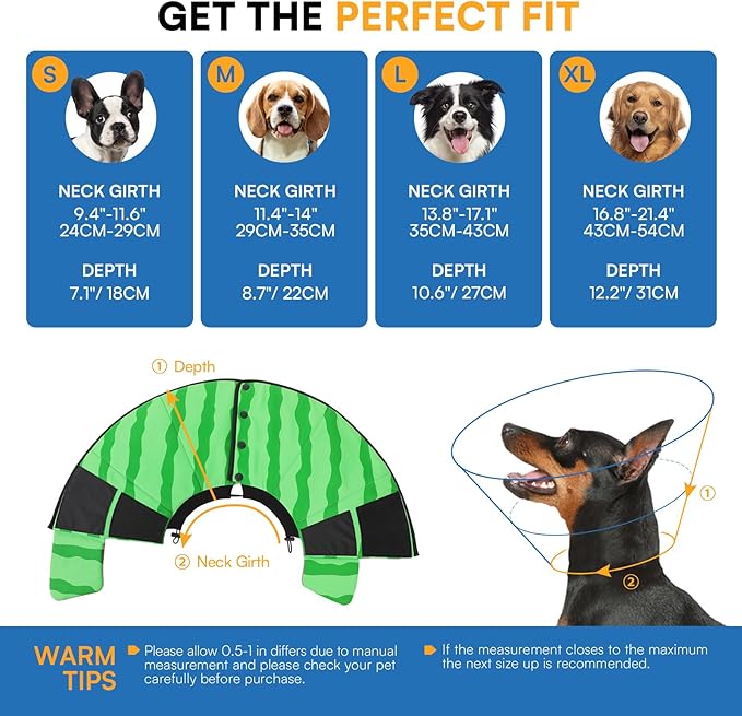 Queenmore Dog Cones for Small Dogs, Dog Cone Collar to Prevent Licking Wounds, Adjustable Comfy Cone for Dogs, Adjustable Elizabethan Collar for Pets, Watermelon S