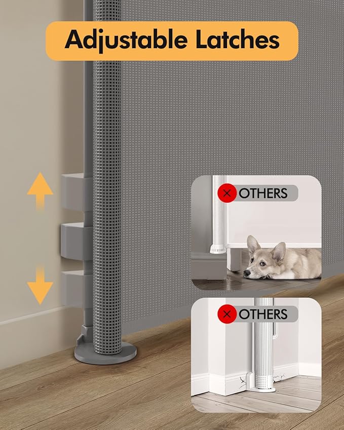 Retractable Baby Gate for Stairs & Doorways,71" Wide x 33.6" Tall Easy Installation Mesh Dog Gate for Indoor & Outdoor Use,Pet and Dog Safety Gate for Hallways(Grey)