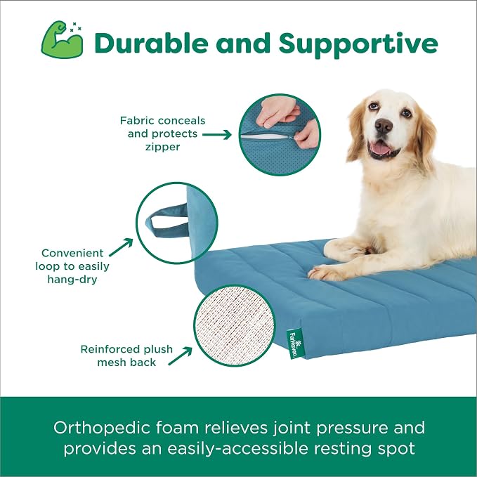 Furhaven Orthopedic Dog Bed – Puffy Quilted Foam Mattress with Removable Washable Cover, Soft & Supportive for Kennels & Crates - Medium, Lagoon