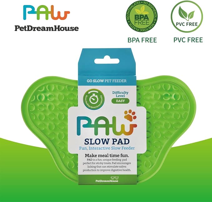 PetDreamHouse Lick Paw Pad & Slow Feeder for Dogs, Anti-Boredom, Distraction Mat, Reduces Anxiety w/Stress-Relief Stimulating Licking, Suction Cups on Back, Ideal for Puppies, Dogs & Cats, Green