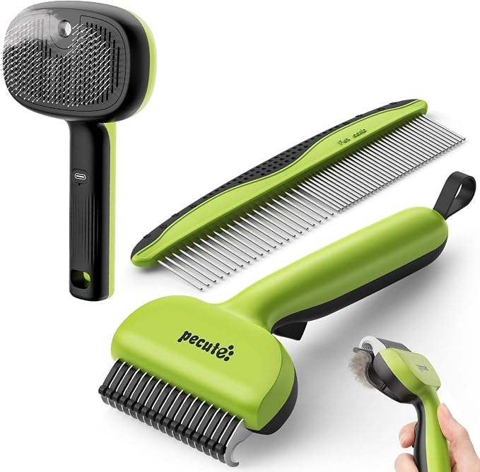 Pet Grooming Tool Bundle: Self-Cleaning Cat Steam Brush + Self-Cleaning Undercoat Rake + Comb