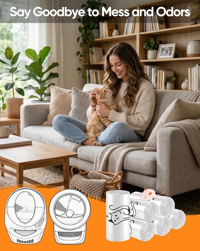 180 Pack Cat Litter Box Robot 5/4/3 Waste Bags,Transparent, Self Cleaning Litter Box Liners Bags for Most Automatic Cat Litter Boxes，Pre-Separated, Heavy Duty, 9-11 Gallon Capacity