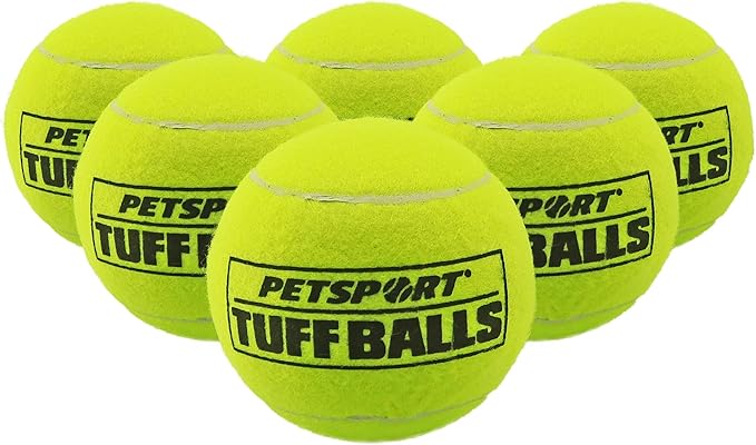 PetSport Jr Yellow Tuff Ball - Small Tennis Balls for Dogs, Puppy Chew Toy for Aggressive Chewers, Fetching, Natural Rubber, Certified Non-Toxic - 1.8 Inch Each, (Pack of 6)
