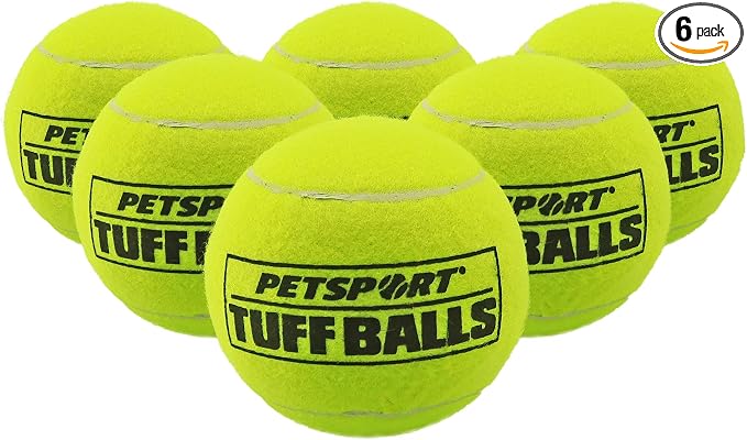 PetSport Yellow Tuff Ball - Medium Tennis Balls for Dogs, Chew Toy for Aggressive Chewers, Fetching, Natural Rubber, Certified Non-Toxic - 2.5 Inch Each (Pack of 6)