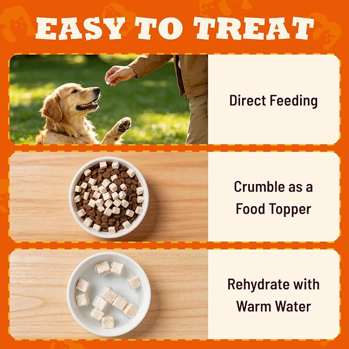 3.88 oz Freeze Dried Chicken Cubes for Dogs & Cats, Single‑Ingredient High‑Protein Grain-Free Treats, Large‑Sized Pet Snack Food Topper and Training Rewards for Multi‑Pet Households