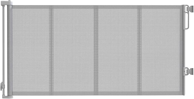 Upgraded 59'' Wide Retractable Baby Gates for Stairs with Reinforced Strip, Mesh Saftey Gate for Pets, Prevent Crawling Dog Gate fot Doorways, No Drilling, Indoor & Outdoor Use, 34'' Tall,Grey