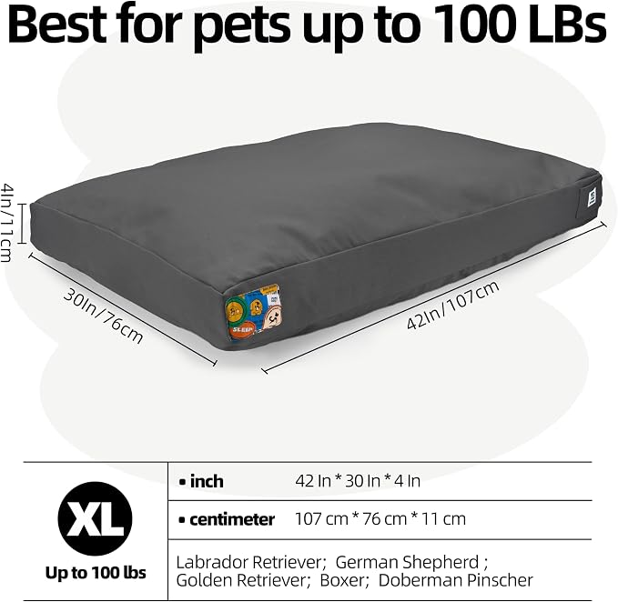 Sytopia 42 Inch Canvas Outdoor Dog Bed for Extra Large Dogs, Durable Dog Bed with Waterproof Machine Washable Removable Cover, Indoor Patio Pet Pad for Crate, Dark Grey