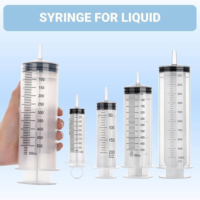500ml Large Syringe, Plastic Syringe with Tip Adapter, for Thick Liquids for Scientific Labs, Measuring, Watering, Refilling, Filtration Multiple Uses, Individual Sealed