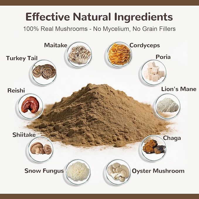 Turkey Tail Mushroom for Dogs, Organic 10 Mushroom Blend for Lumps and Bumps, Dog Herbal Supplements Probiotic with 50% β-Glucan, Joint Gut Immune Skin Support - 120g