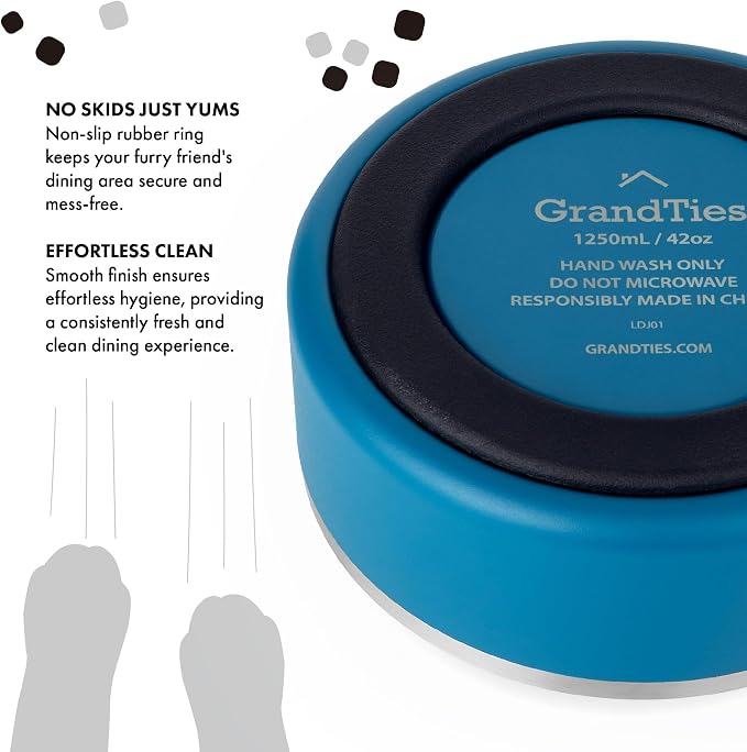 GrandTies Stainless Steel Dog Bowl | Engraved Reusable BPA-Free Insulated Cat & Dog Bowls | Large Heavy Duty Non Skid Spill Proof Bowl | Outdoor Dog Water Bowl (42oz, Cobalt Blue)