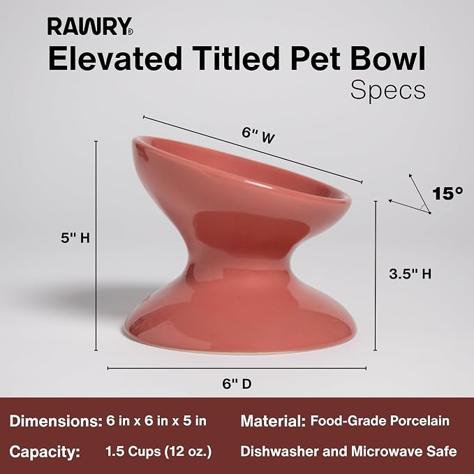RAWRY Raised Ceramic Cat Bowl, Elevated Tilted Cat Bowl, Wide Shallow Cat Dish, Whisker Fatigue Cat Bowl, Dishwasher & Microwave Safe for Wet or Dry Food, Cats & Small Dogs, 12 oz (Plum)